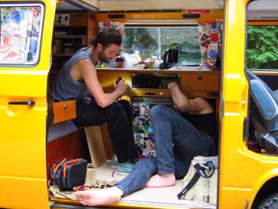 Falko and Chris working on the fridge Falko and Chris working on the fridge